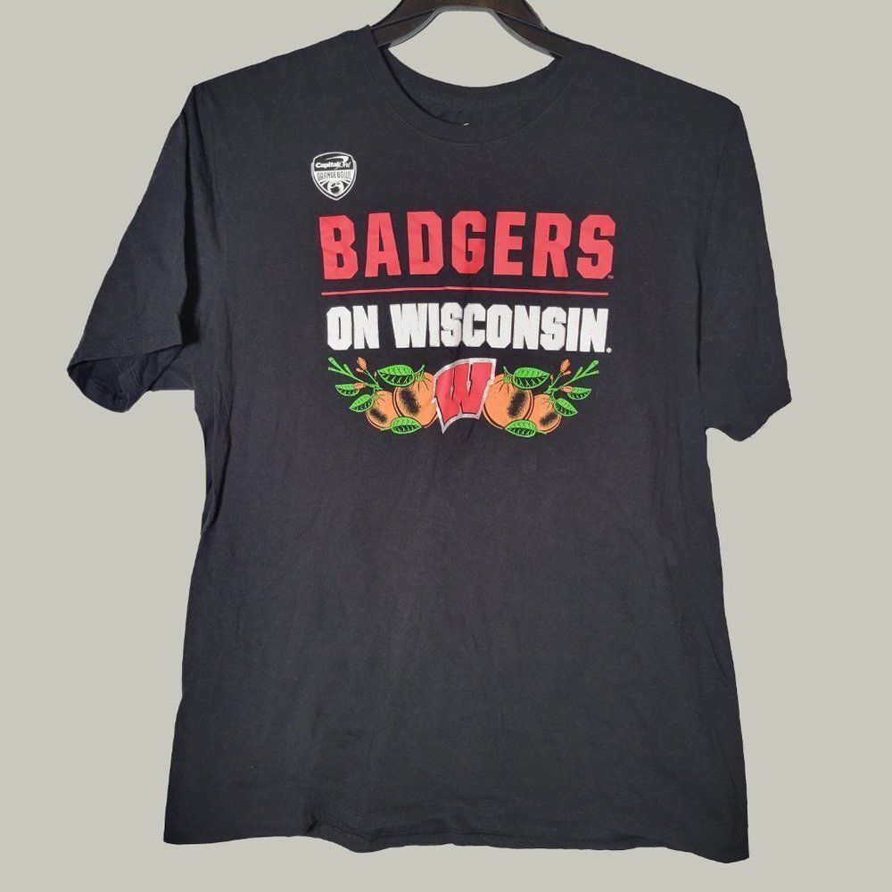 Nike On Wisconsin Orange Bowl Mens Badgers Tshirt  Black  Short Sleeve  Size XL